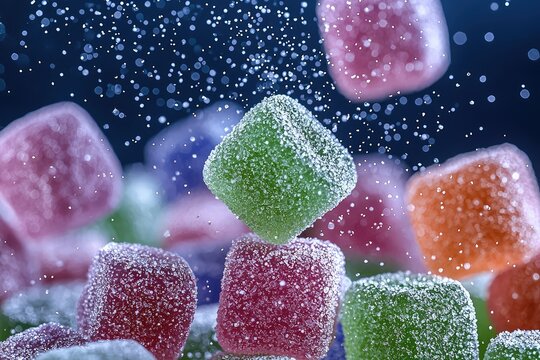A variety Assortment of colorful fruit jelly candy and marshmallows - Powered by Adobe