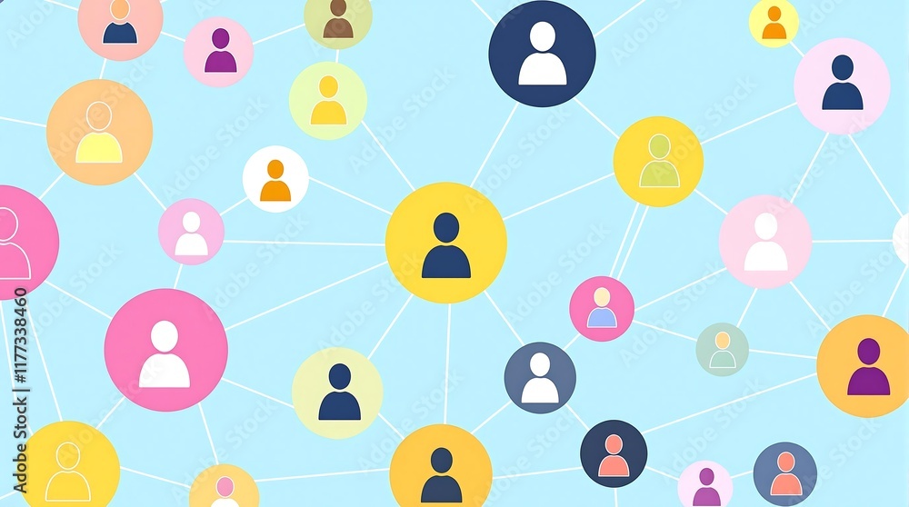 Poster digital network representing social connection and community interaction with visual graphics and co
