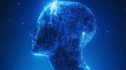 Obraz premium Sleek Digital Representation of a Human Head Silhouette - AI and Technology Concept
