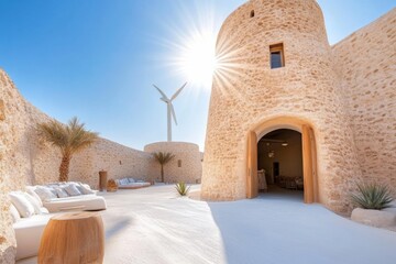 Fototapeta premium A photo of a traditional Emirati wind tower (Barjeel) in the Al Fahidi Historical District, Dubai