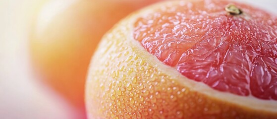 Close up grapefruit slice, water droplets