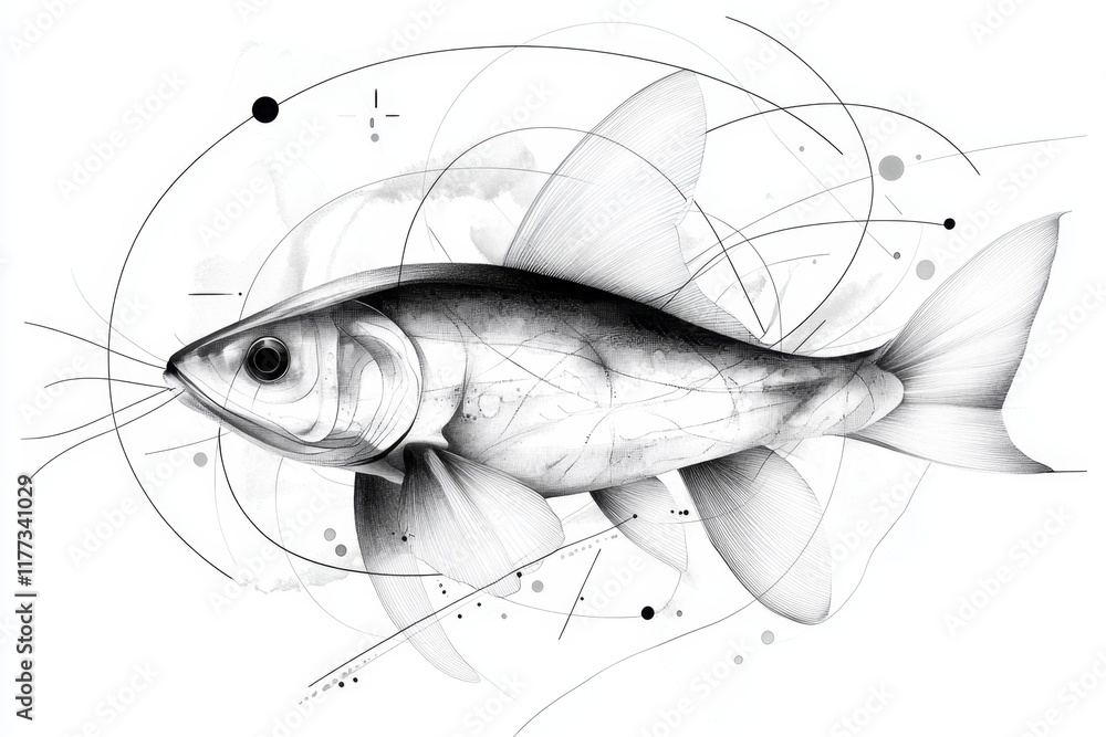 Poster a simple line art depiction of a single krill, with clean, geometric shapes and translucent detailin