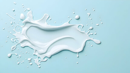 White liquid splash on light blue background, perfect for dairy product advertising.