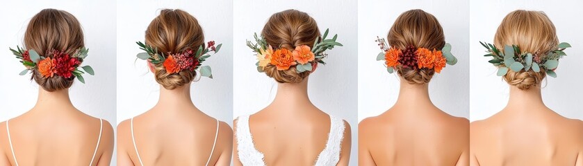 Naklejka premium Elegant Floral Hair Accessories for Weddings and Special Occasions in Various Styles