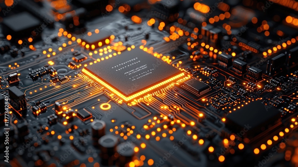 Poster illuminated circuit board: a close-up view of technology's core