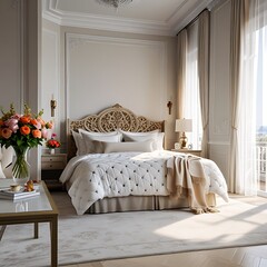 A bedroom with a luxury bed and interior design luxurious
