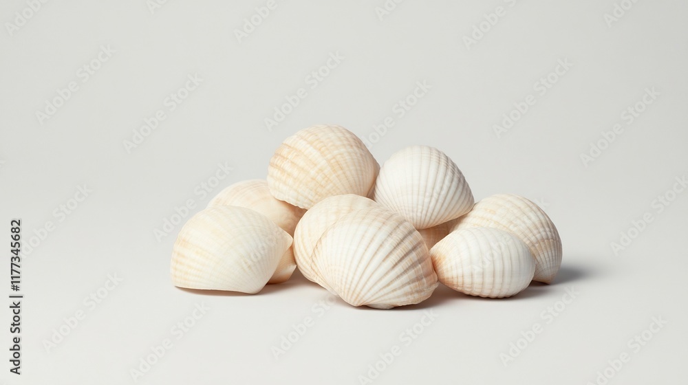 Poster assorted seashells displayed on a white surface