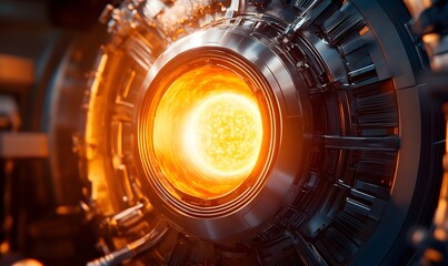 Futuristic reactor core with glowing energy sphere.