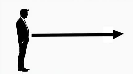 Obraz premium Businessman Silhouette Facing Long Arrow Direction Path Future Goal Strategy Concept