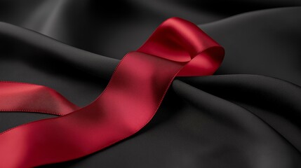 Red Ribbon on Black Fabric - Symbol of Hope and Support | Awareness Clothing Accessories