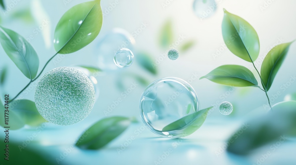 Poster illuminated eco-friendly 3d presentation environment with floating green particles and dynamic organ