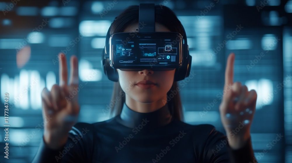 Aufkleber futuristic virtual workspace with augmented reality tools in modern technology setting