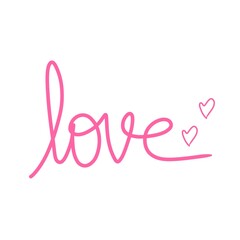 Typography pink love letter on white background. Love hand written