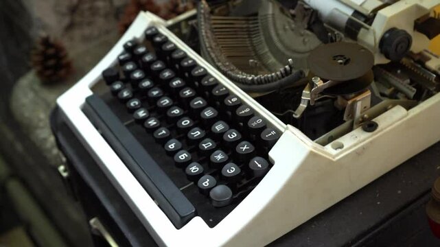 Old typewriter. Hand typing Retro letter write