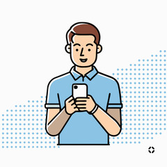 Man using smartphone in minimalist line art, communication and technology concept