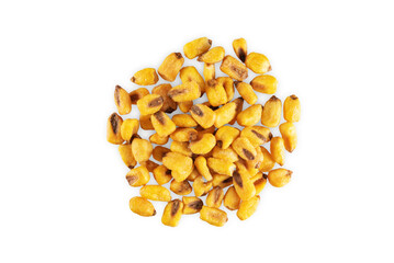 Roasted salty corn snack on a white isolated background