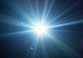 Fototapeta premium Light rays shining through a dark blue, starry sky background, creating a hopeful and inspiring atmosphere