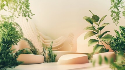 Fototapeta premium Harmony in Nature - Serene 3D Floating Earthy Shapes Banner Background