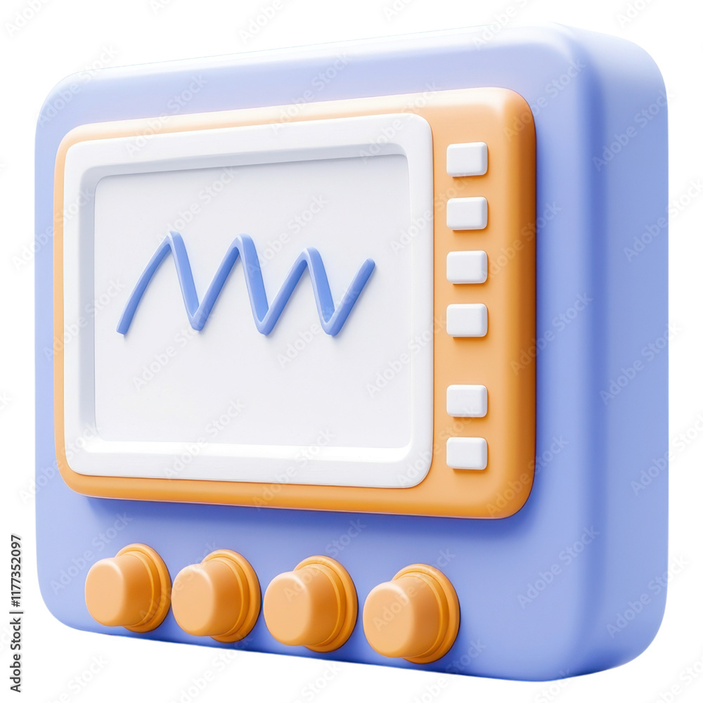 Poster 3d illustration of a retro monitor displaying a waveform in a colorful design.
