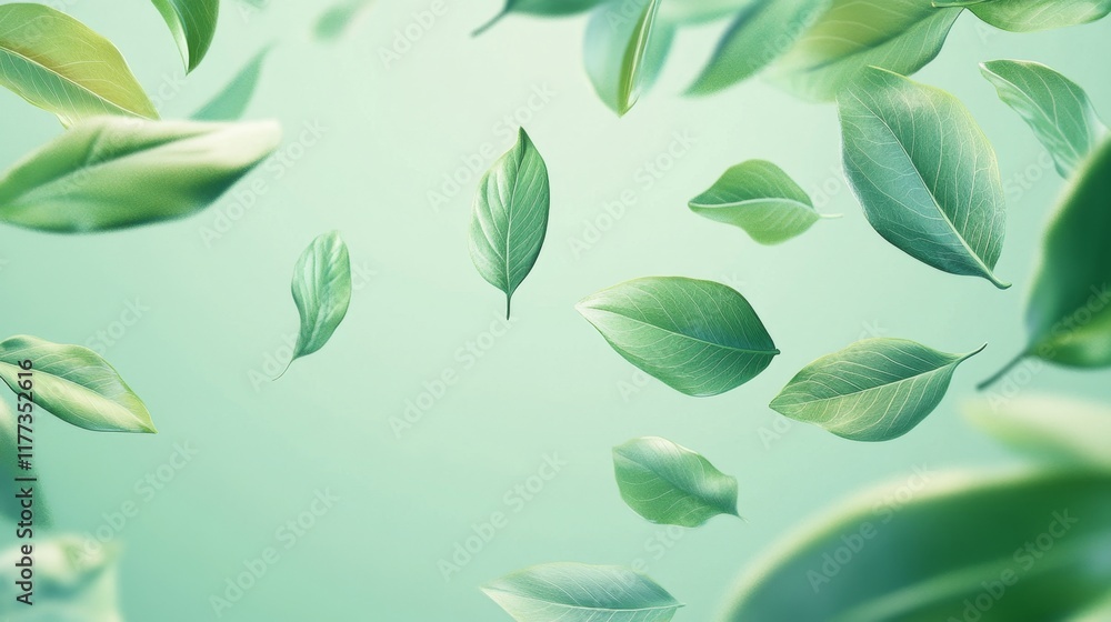 Poster serene 3d eco design with floating leaf elements against clean background for campaign text space
