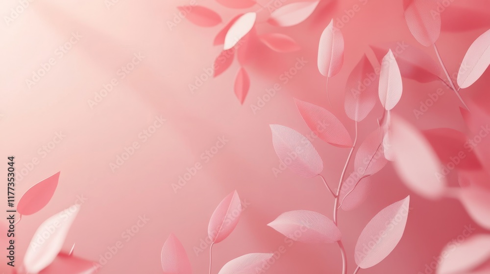 Poster serene 3d eco gradient backdrop with leaf patterns for minimalistic banners