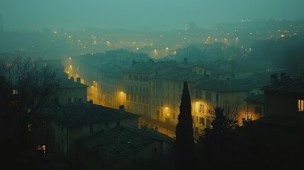 Fototapeta premium Dreamy twilight city, softly blurred lights twinkling like distant stars in the evening glow