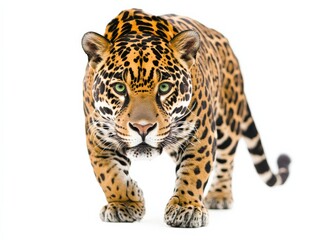 Obraz premium close-up of a jaguar walking on white background