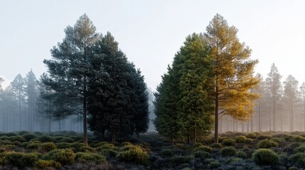 Fototapeta premium Variety of pine trees, natural lighting, hyperdetailed