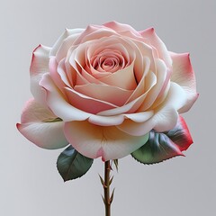 A highly detailed and lifelike image of a solitary rose bloom against a pure white background, with petals showcasing delicate, natural-looking folds and subtle texture, and a rendition of vibrant, re