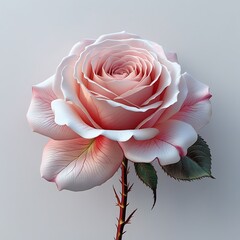 A highly detailed and lifelike image of a solitary rose bloom against a pure white background, with petals showcasing delicate, natural-looking folds and subtle texture, and a rendition of vibrant, re