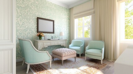 Vibrant Indian-Inspired Kids Study Zone with Block-Print Wallpaper, Pastel Chairs, and Hand-Loomed Rug - Ultra-Detailed Interior Design