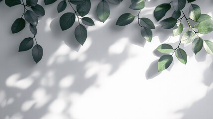 Green Leaves and Shadows on White Background for Natural Photography and Design
