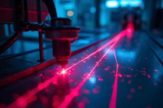 Red laser beams are being examined in a lab setting, illustrating experimental techniques in physics and research methodologies.