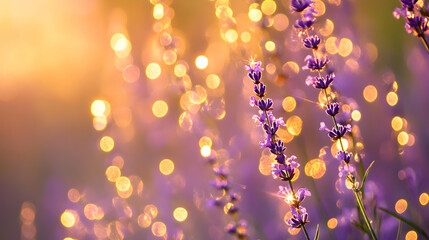 Radiant golden and purple bokeh sparkles glowing softly indoors with subtle shimmering particles on a soft green background