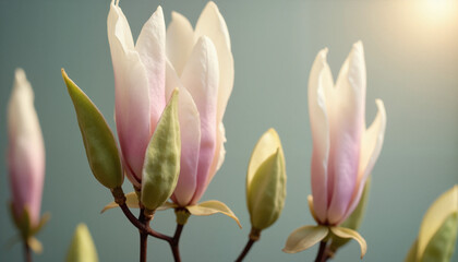 Obraz premium Pink magnolia buds blooming in sunlight
