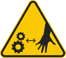 Isolated pictogram sign warning to keep hands away from machinery, maintain a safe distance, and avoid injury and accidents.