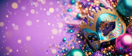 Sparkling Mardi Gras Mask with Festive Beads and Ornaments