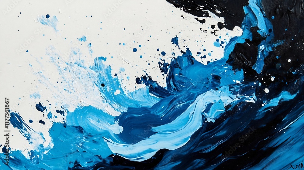 Poster powerful crashing waves with energetic splashes in abstract art composition