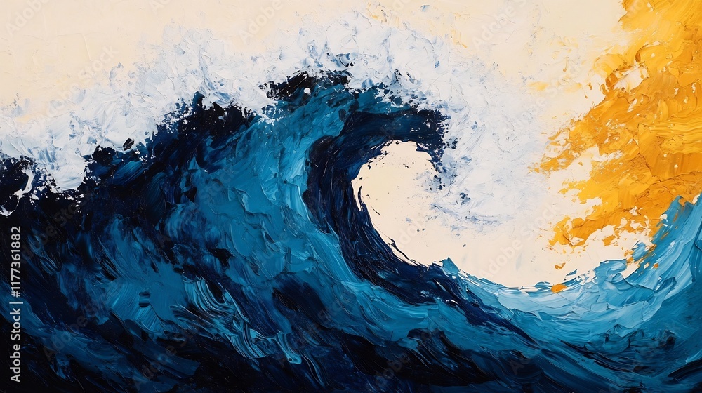 Poster powerful waves crashing in dynamic abstract seascape