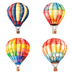 Obraz premium Vibrant hot air balloons in flight scenic landscape watercolor art outdoor adventure aerial view freedom and joy