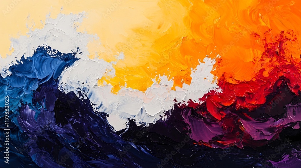 Poster powerful abstract waves crashing with dynamic splashes of vibrant colors