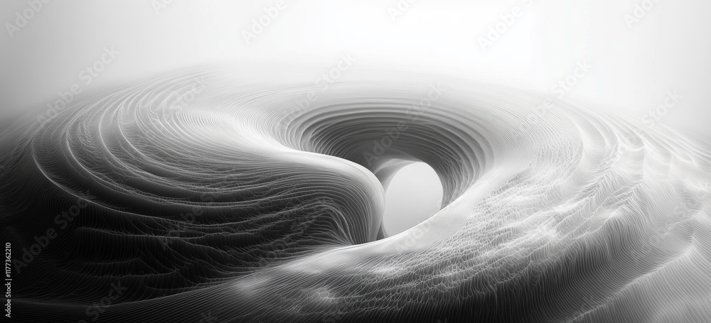 Poster abstract flowing white structure with curved lines and textured depths