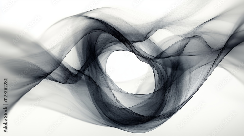 Poster abstract black and white smoke waves creating dynamic swirling patterns