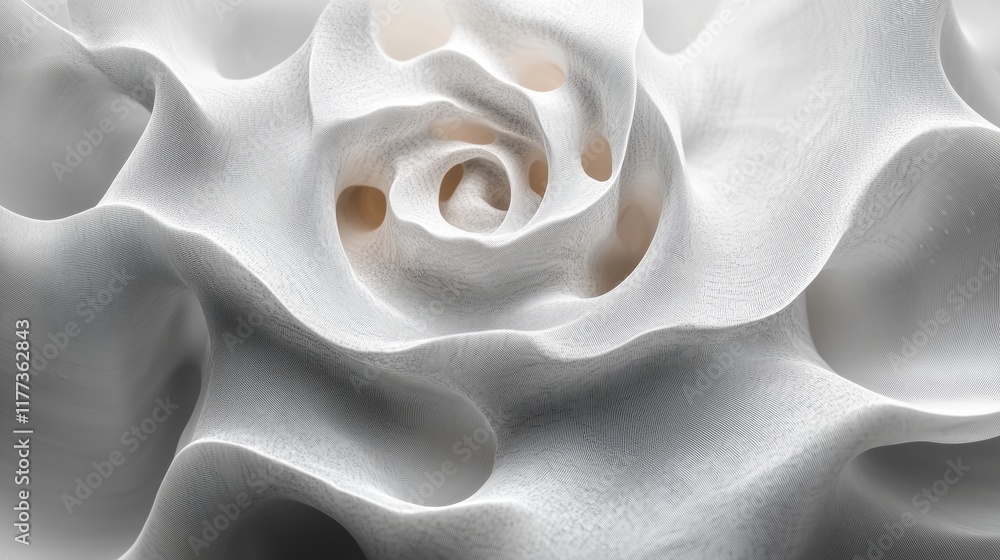 Poster abstract expression of white sculptural fabric waves and fluid dynamics