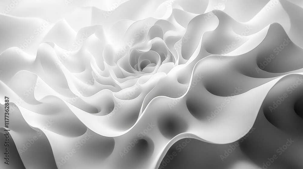 Poster Abstract white curves and waves creating captivating artistic patterns in light and shadow