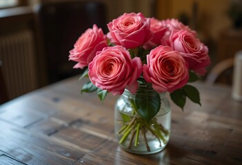 Obraz premium Rose flowers inside a jar up or a table