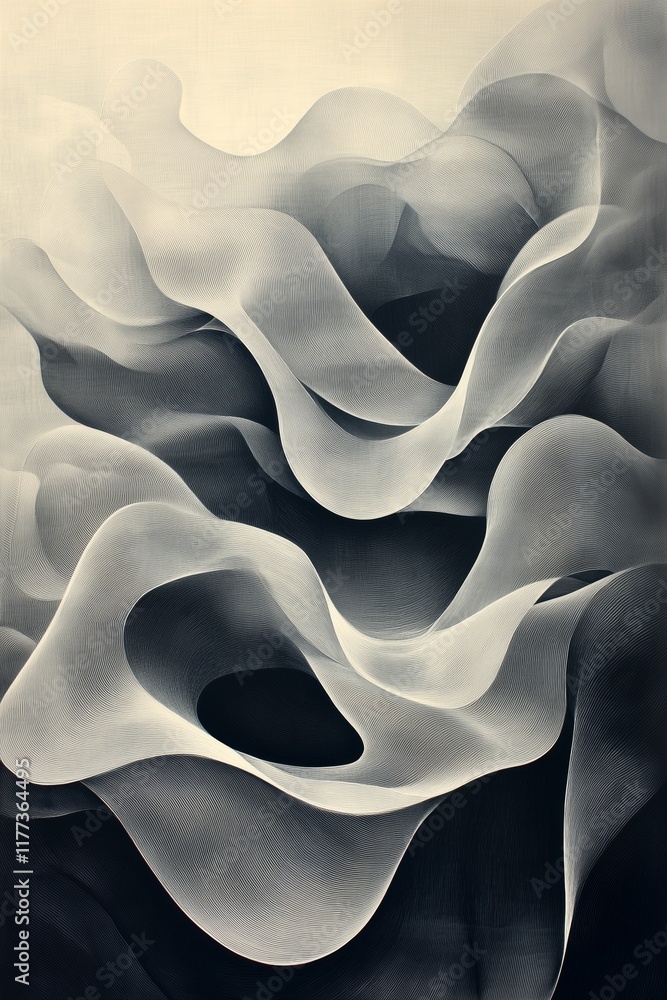 Poster Abstract waves of smoke-like layers creating a calm and elegant flowing pattern