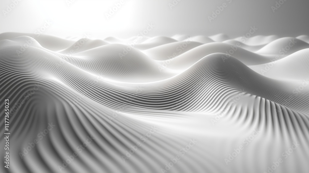 Poster abstract white waves texture with minimalist curved pattern in monochrome design