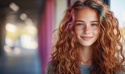 Obraz premium Young woman with colorful hair, outdoors, smiling. Possible stock photo use