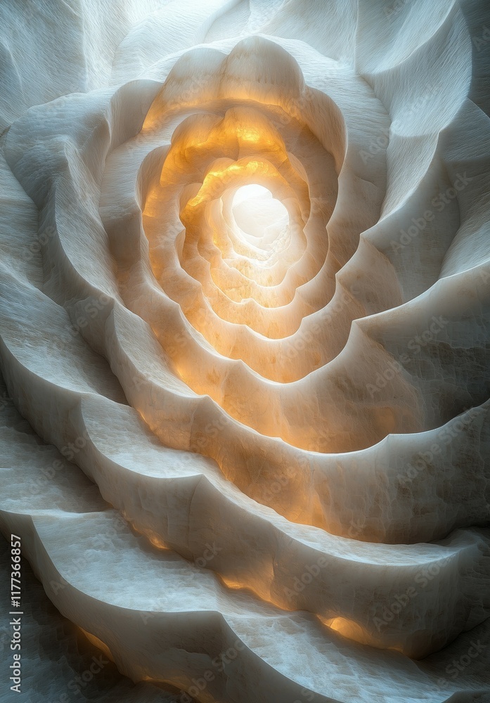 Poster ethereal spiral shell illuminated from within: organic abstract form in soft light
